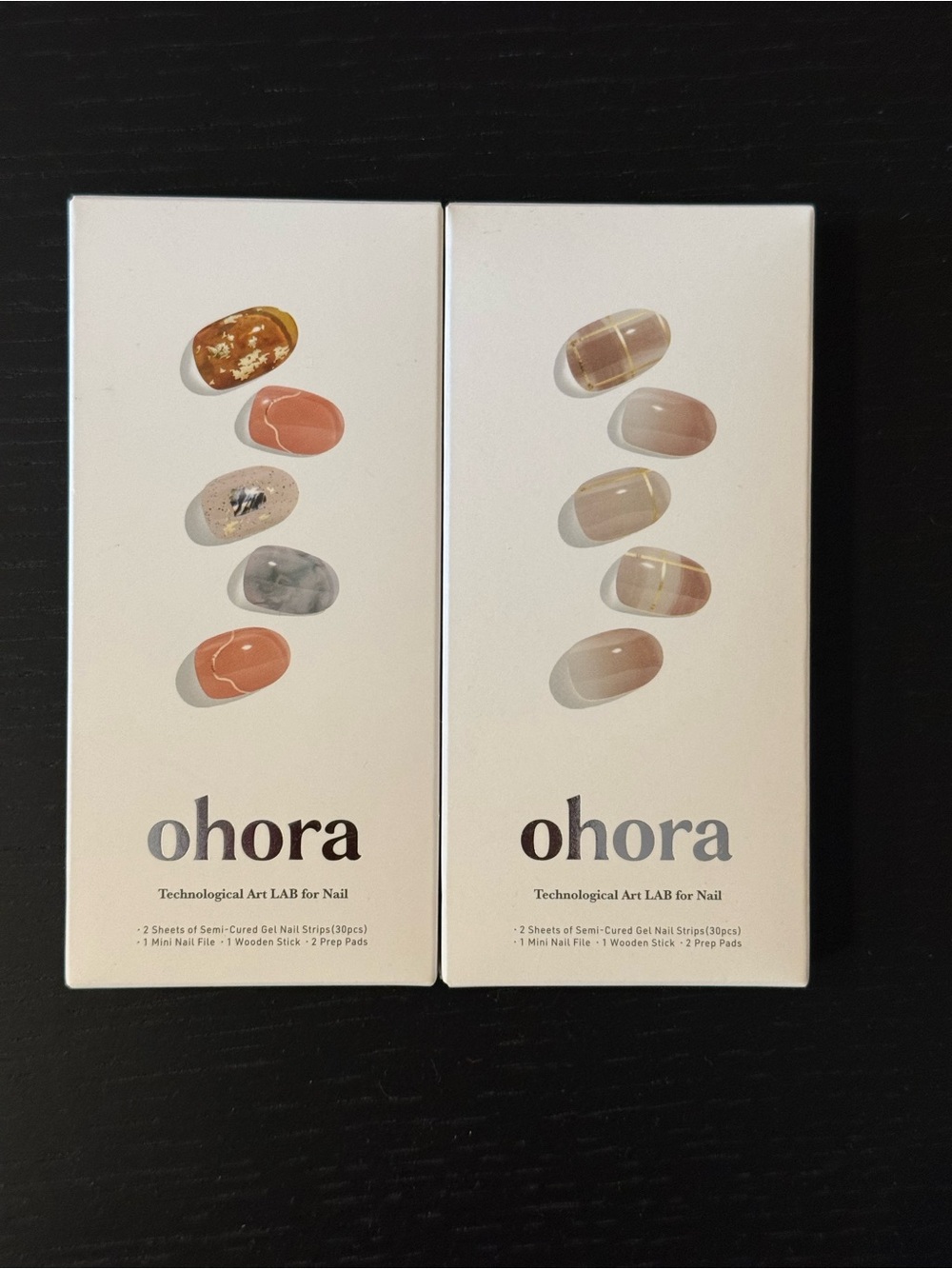 ohora Gel Press-On Semi Cured Gel Nails from Japan - Browny Check + Power Stone